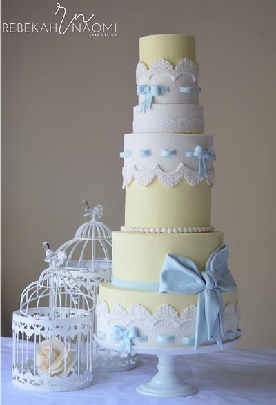 lemon, white and baby blue cake - Cake by Rebekah Naomi Cake Design