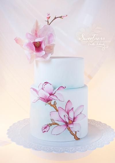Magnolia Hand painted Cake - Cake by Ludmilla Gruslak