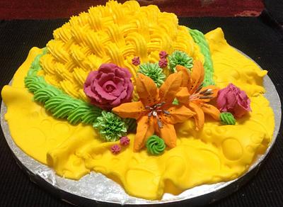 Buttercream Cake with Royal Icing Flowers - Cake by MariaStubbs