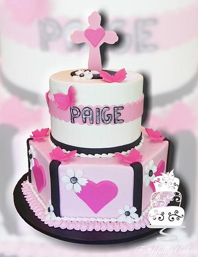 Pink Black White First Communion - Cake by FaithfullyCakes