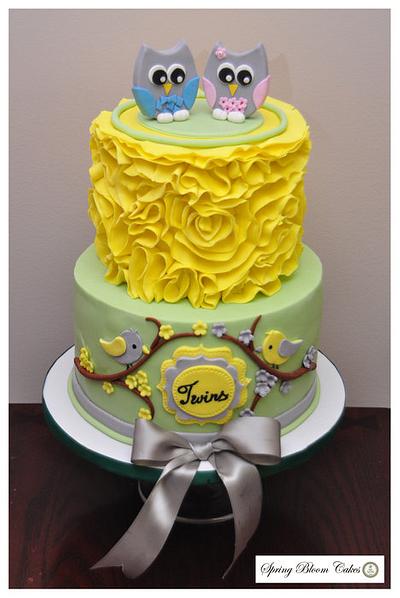 Twin Owl Baby Shower Cake - Cake by Spring Bloom Cakes