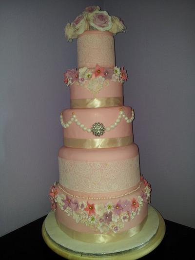 Spring Flowers & Pearls Wedding Cake - Cake by Rosewood Cakes