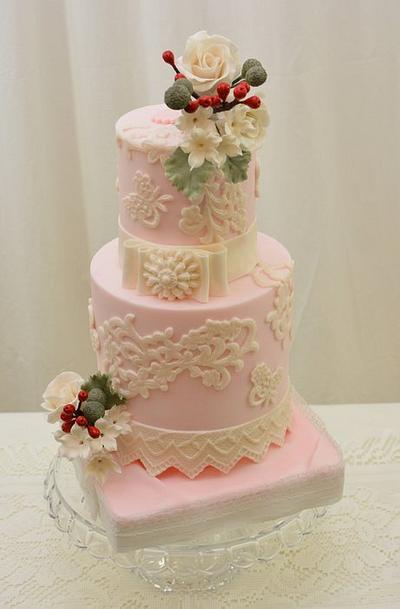 Vintage Cake in Pink with  Winter Posies - Cake by Sugarpixy