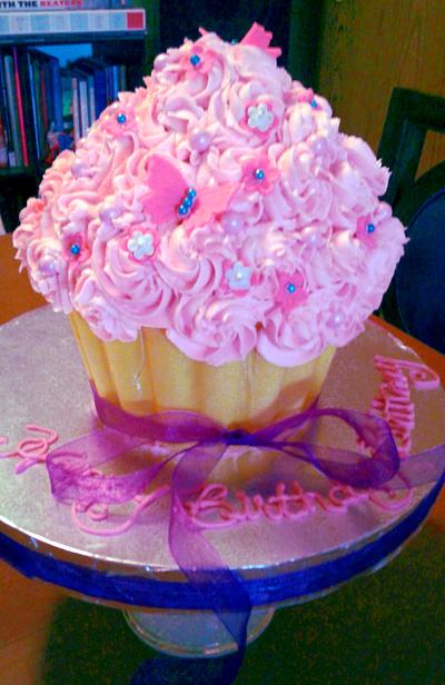 Pink Butterflies Birthday Cupcake Cake - Cake by Debi Fitzgerald