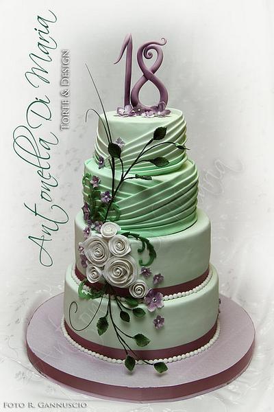 Mint drapes and purple flower design - Cake by Antonella Di Maria