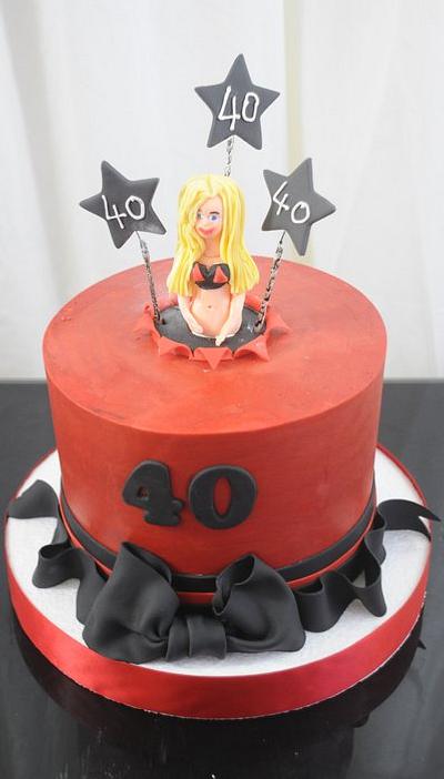 40th Birthday Cake in Red and Black - Cake by Sugarpixy