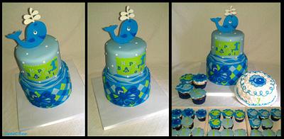 Whale 1st Birthday  - Cake by Tiffany Palmer