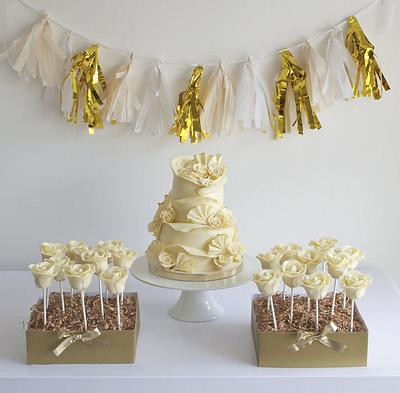 White Chocolate Wedding Cake & Rose Cake Pops - Cake by Sugar Ruffles
