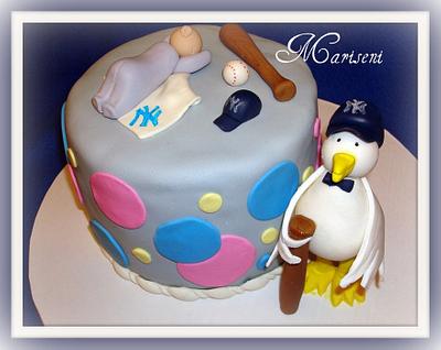 NY Yankee Standing Stork Baby Shower - Cake by Slice of Sweet Art