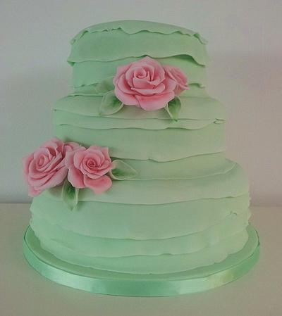 Mint & Rose Ruffle Wedding Cake - Cake by Sarah Poole