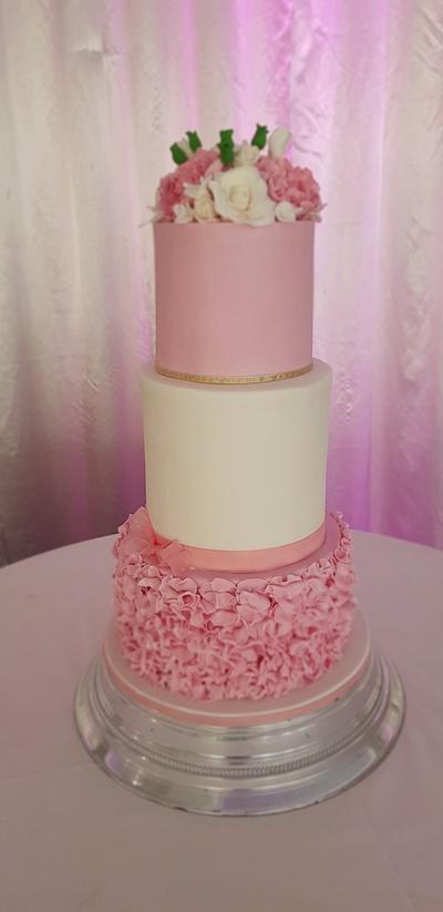 Pink and white wedding cake.  - Cake by Redlouis33