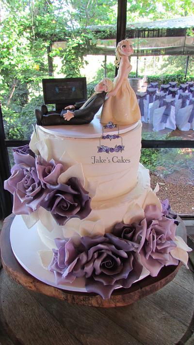Purple Rose Rustic Wedding Cake - Cake by Jake's Cakes