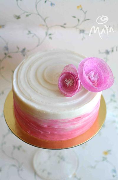 Pink wafer rolled roses - Cake by Abha Kohli