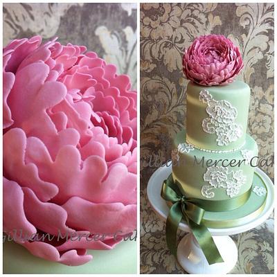 Large peony flower and brush embroidery cake - Cake by Gillian mercer cakes 