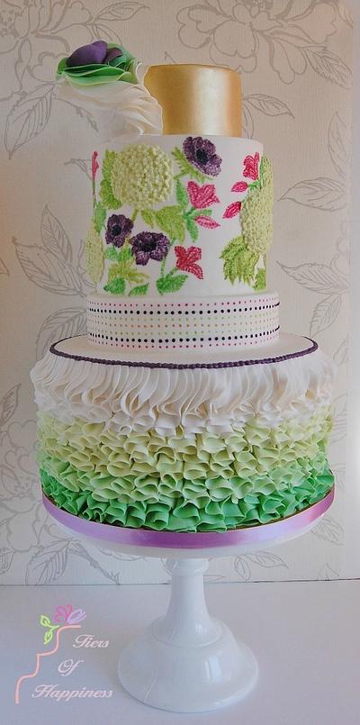 Hand Painted Floral Ruffle Cake  - Cake by Tiers Of Happiness