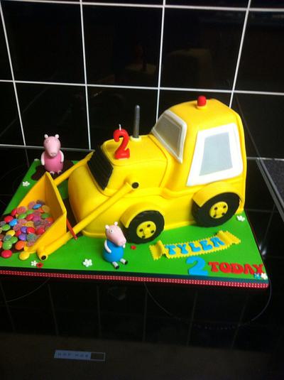 Yellow digger birthday cake with peppa pig and George  - Cake by Berns cakes