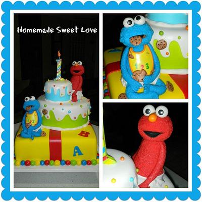 Elmo & Cookie Monster - Cake by  Brenda Lee Rivera 