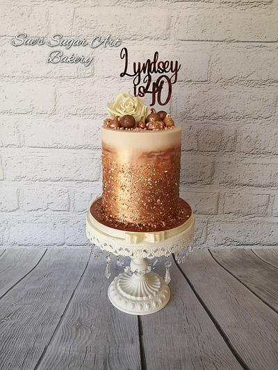Rose Gold Sequin cake - Cake by Sue's Sugar Art Bakery 