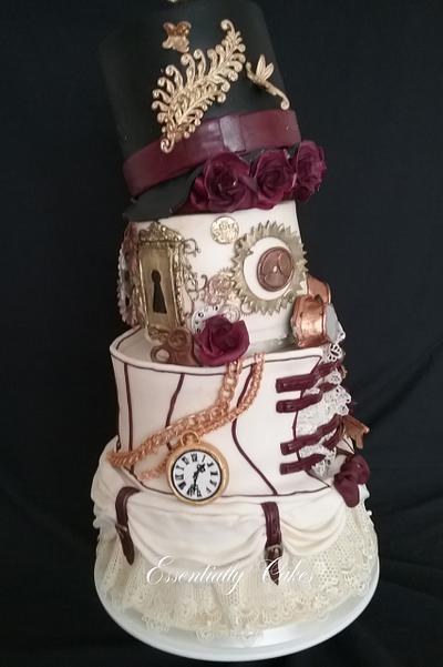 Burgundy & Ivory steam punk wedding - Cake by Essentially Cakes