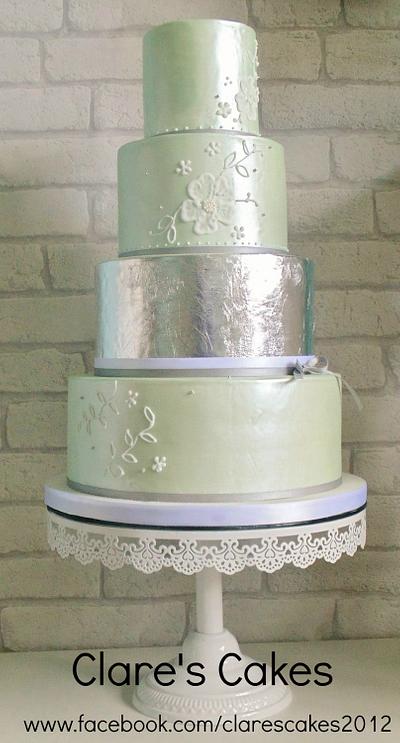 SilverLeaf and Green Wedding Cake - Cake by Clare's Cakes - Leicester