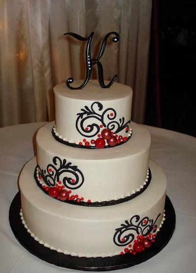 Buttercream Black and Red Flourish Wedding Cake - Cake by Sugar Showcase