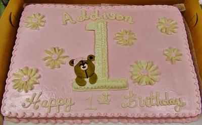 Buttercream 1st birthday w/ bear - Cake by Nancys Fancys Cakes & Catering (Nancy Goolsby)