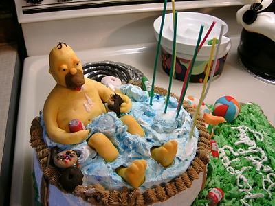 hommer playing in maggies baby pool & drinking duff and eating doohhhnnuutttsss - Cake by gail