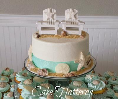 Beach Cutting Cake and Cupcakes - Cake by Donna Tokazowski- Cake Hatteras, Martinsburg WV