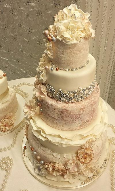 ruffle an pearl vintage wedding cakes x - Cake by kaykes