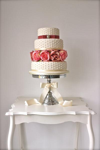 Pearls & Roses Wedding Cake - Cake by ConsumedbyCake