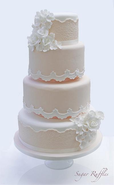 Peach Lace Wedding Cake - Cake by Sugar Ruffles