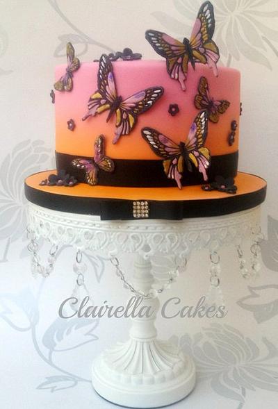 Pink Sunset Butterfly Cake - Cake by Clairella Cakes 