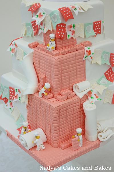 Coral and mint with lego and bunting - Cake by Nadya