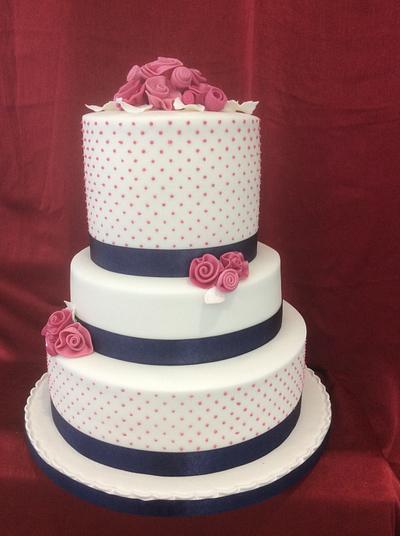 Polka dot pink with rolled roses - Cake by carefreecakes
