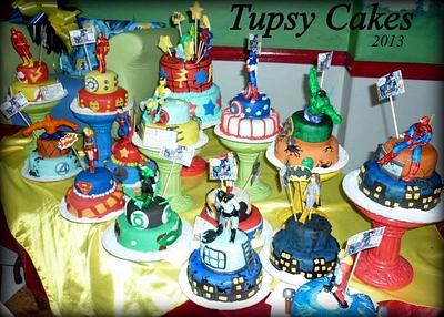 14 super heroes and fantastic 4 mini cakes - Cake by tupsy cakes