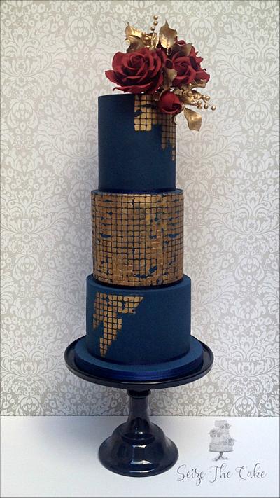 Navy blue and red roses wedding cake - Cake by Seize The Cake