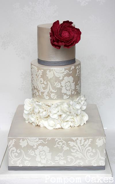 Pink peony, lustre and damask - Cake by PompomCakes