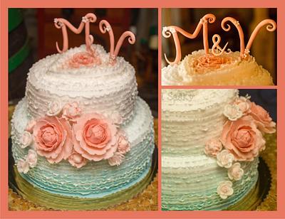 Wedding cake pink/turquoise - Cake by cakebysaska