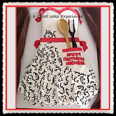 Damask Apron with Edible Cooking Utensils  - Cake by Stephanie