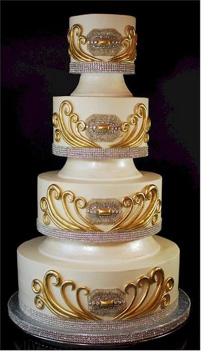 Rhinestone and Gold Bling Wedding Cake - Cake by Jenniffer White