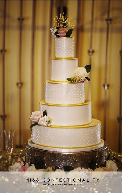 Gold Trim Wedding Cake - Cake by Miss Confectionality