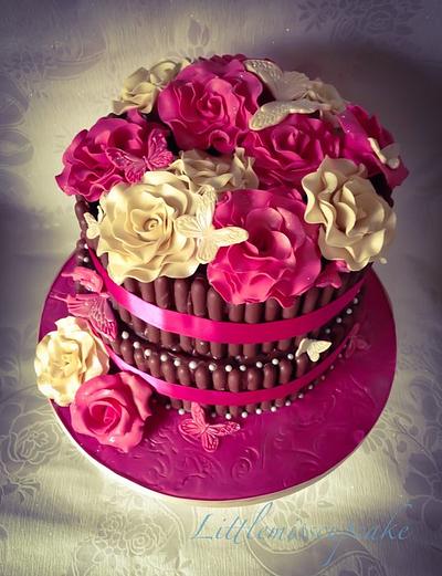 Pink and cream open roses cake - Cake by Jenna