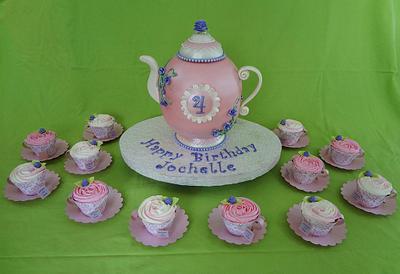 Teapot Cake with Teacup Cupcakes - Cake by Custom Cakes by Ann Marie