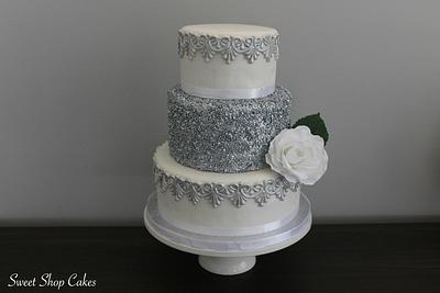 Silver Sequin Wedding Cake - Cake by Sweet Shop Cakes