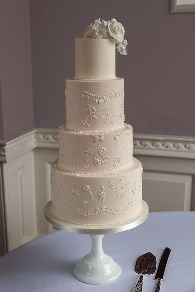4 tier lace wedding cake - Cake by Ruby & Belle Cakes