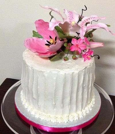 Buttercream Birthday Cake with Gumpaste Flowers - Cake by MariaStubbs