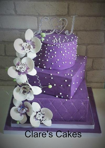 Purple Orchid Wedding Cake - Cake by Clare's Cakes - Leicester