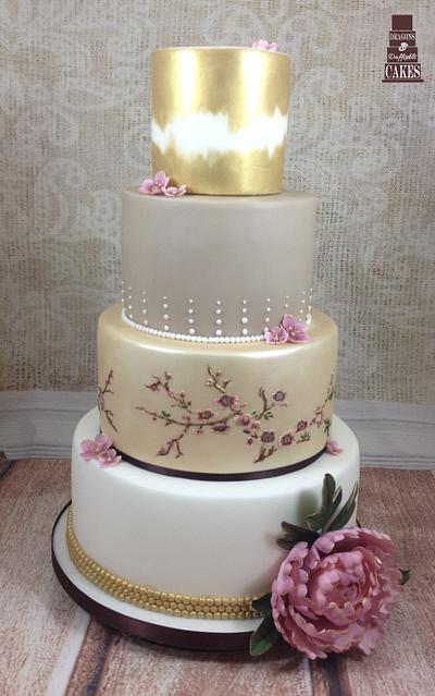Gold Peony Wedding Cake - Cake by Dragons and Daffodils Cakes