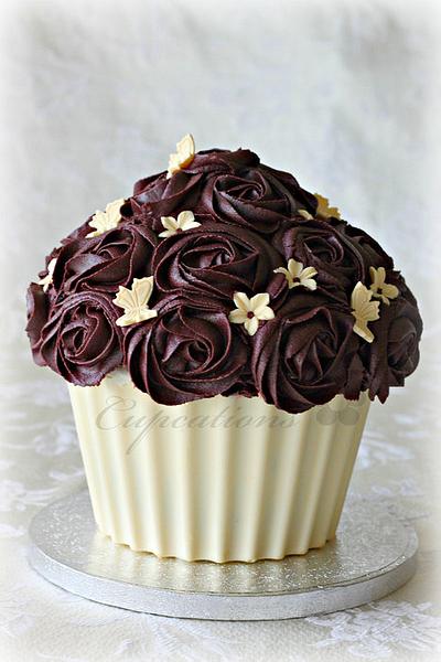 Aubergine and Ivory Giant Cupcake - Cake by Cupcations