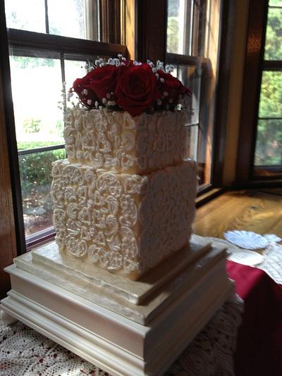 Molded lace wedding cake - Cake by Addie